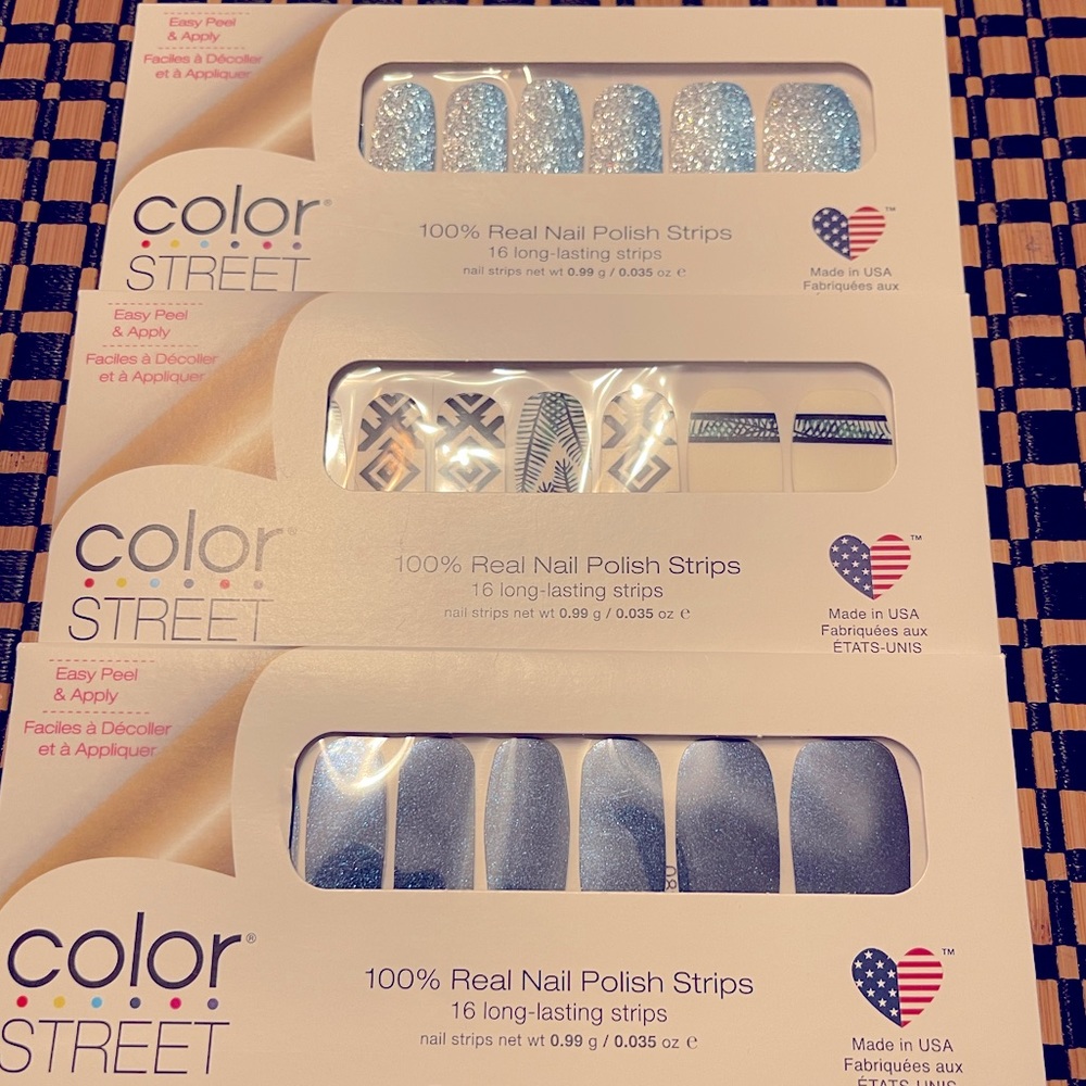 NIB 3 Packs of Color Street Blue in Peru, Costa Rica Escape, and French Riviera